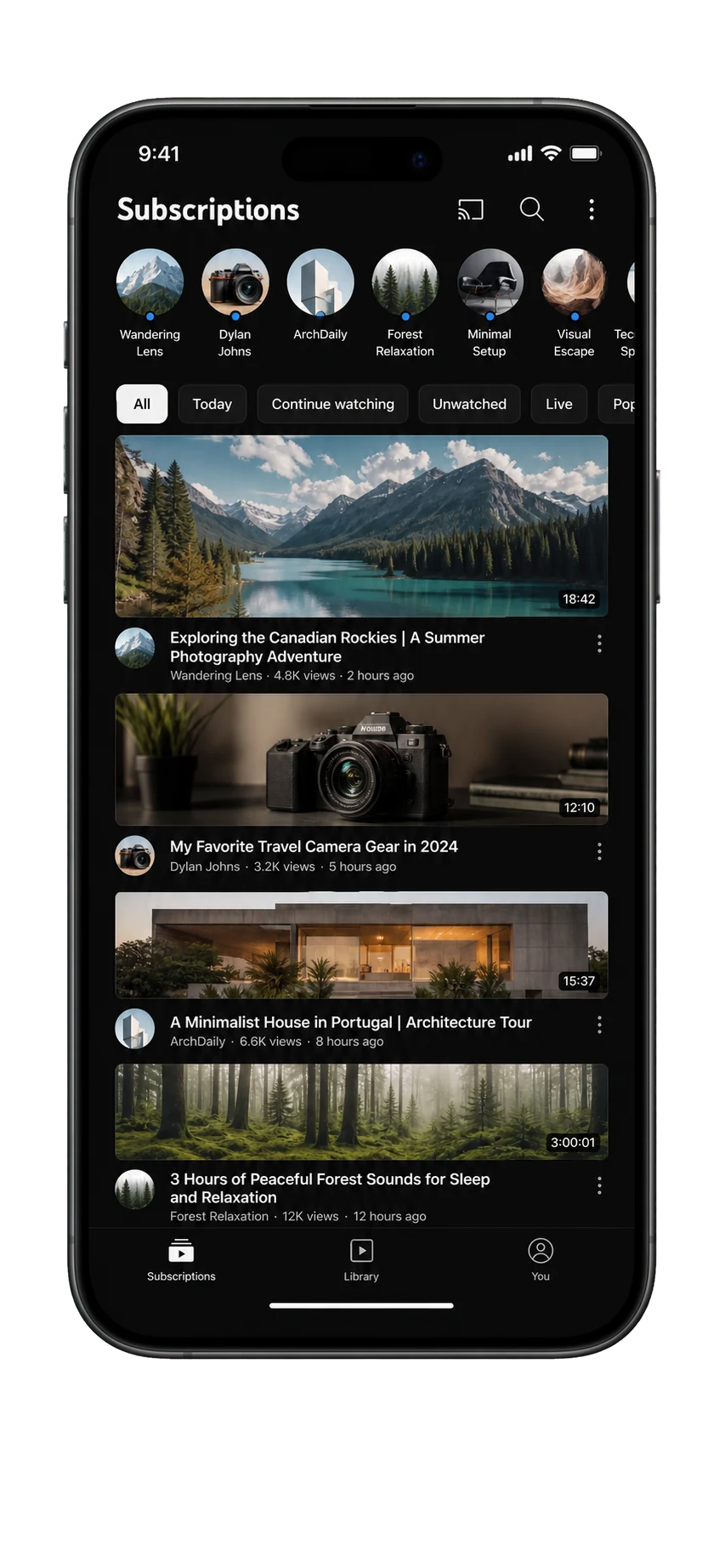 YouTube subscriptions-only screen